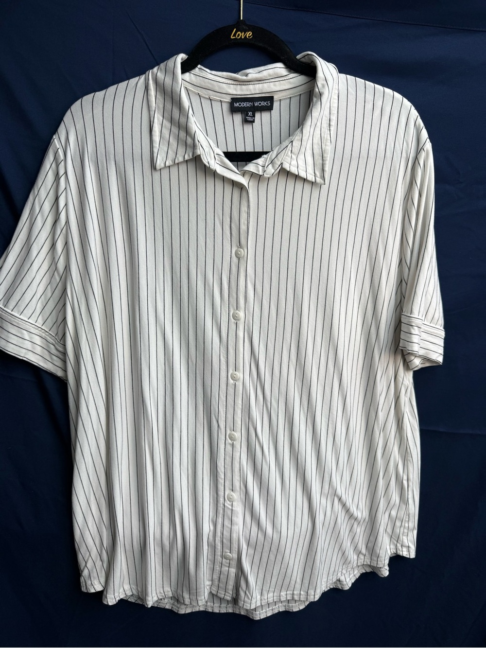 Modern Works Women's White Pinstripe Button-Down Shirt - Relaxed Fit